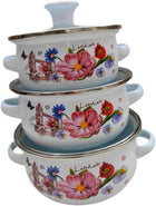 3 Pieces Enamel Stockpot, Stew Bean Simmer Pot, Enamelware Cookware Set, Cooking Pot for Induction Cookers Gas Stove Cooking, A