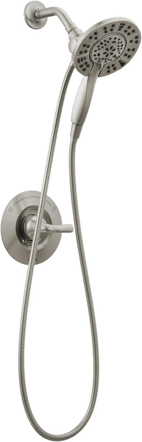 Delta Faucet Arvo 14 Series Single-Handle Shower Faucet, Shower Trim Kit with 4-Spray In2ition 2-in-1 Dual Hand Held Shower Head with Hose, SpotShield Stainless 142840-SP-I (Valve Included)