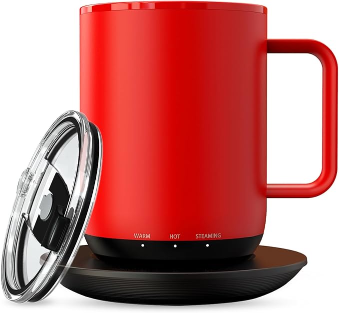 Vsitoo S3 Plus,Temperature-Controlled, Self-Heating Coffee Smart Mug,Smart LED Light/APP Control/Auto sleep/3-Level Temperature Setting (Red)