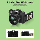 Ultra High Definition Screen, 6K Video Recording Autofocus Camera 64MP CMOS Sensor, 16X Digital Zoom, 3.0 Inch Flip Screen, WiFi Transfer (Black)