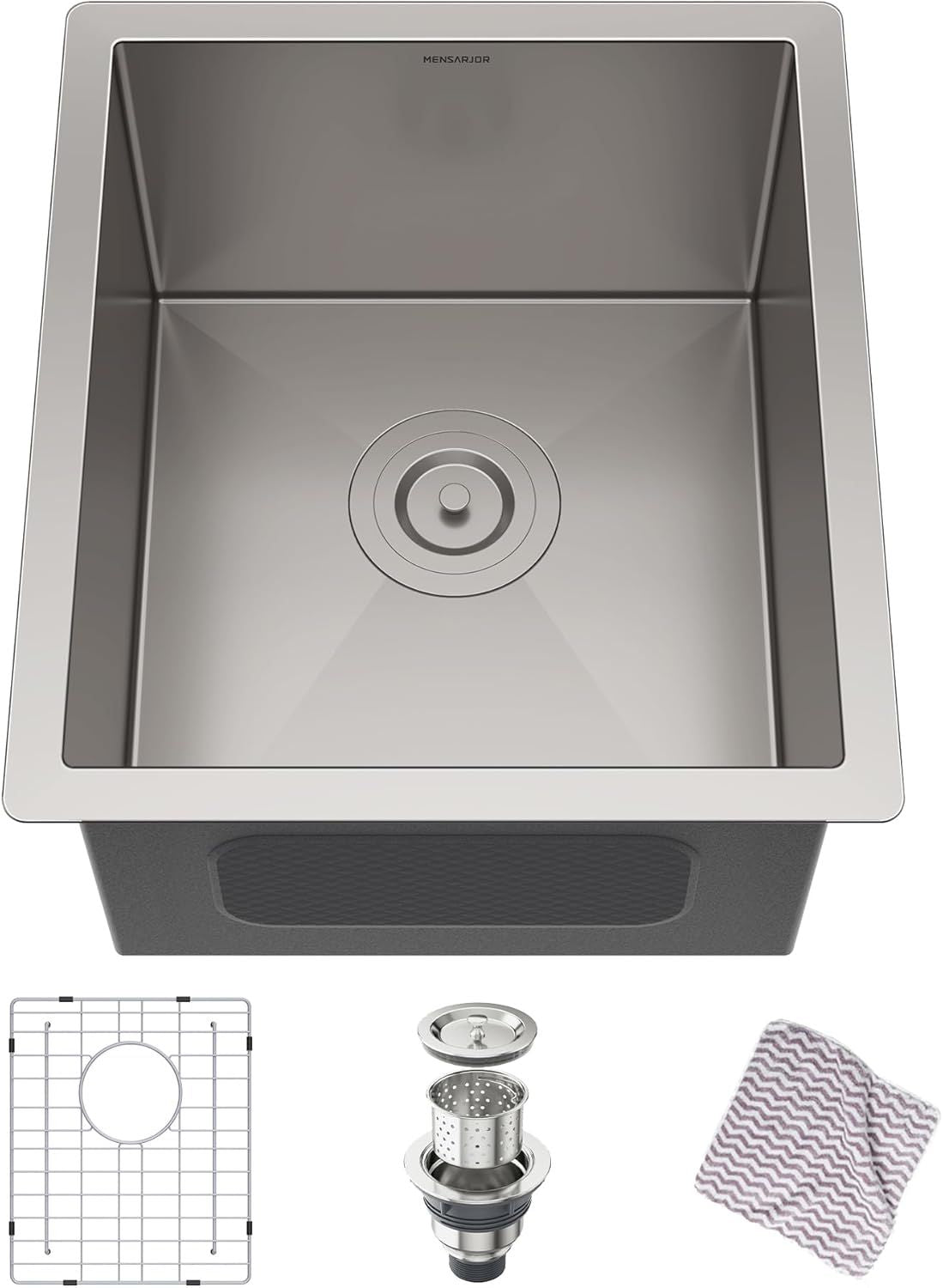 MENSAJOR RV Kitchen Sink, 15 x 17 Inch Undermount Kitchen Sink, Stainless Steel Drop in Sink for RV Tiny Home Small Space, Single Bowl Sinks with Basket Strainer