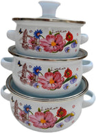 3 Pieces Enamel Stockpot, Stew Bean Simmer Pot, Enamelware Cookware Set, Cooking Pot for Induction Cookers Gas Stove Cooking, A