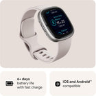 Google Fitbit Sense 2 - Health & Fitness Smartwatch - Lunar White/Platinum | Advanced Health and Fitness Smartwatch to Manage Stress and Sleep, ECG App, SpO2, 24/7 Heart Rate, GPS, One Size