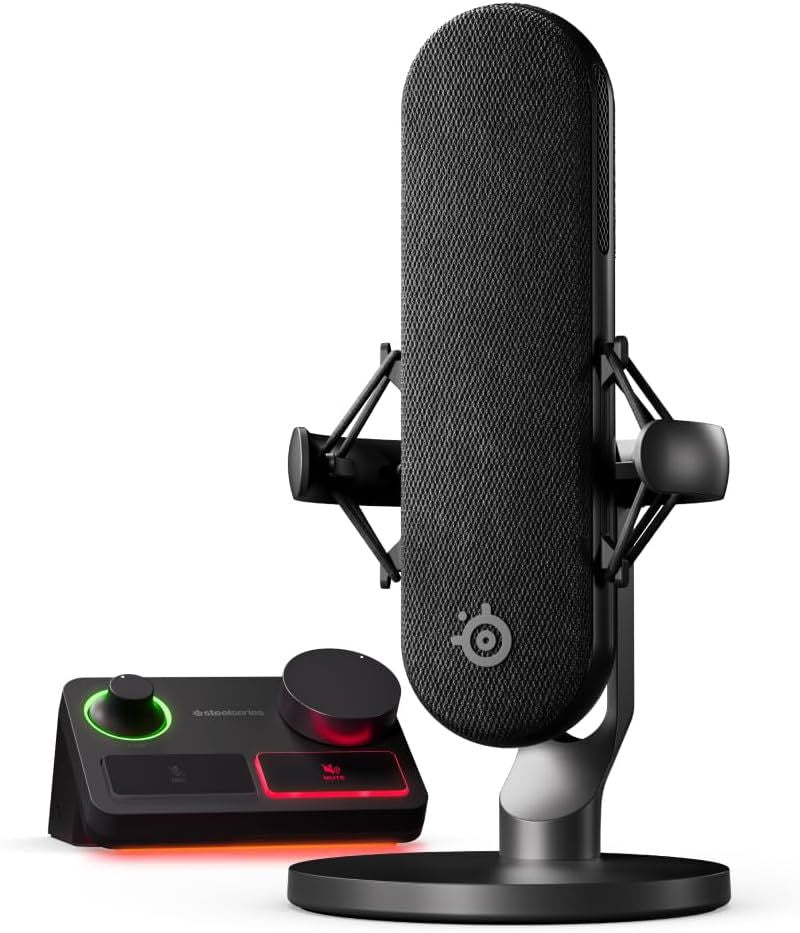 SteelSeries Alias Pro Kit — XLR Mic + Stream Mixer — 3X Bigger Capsule for Gaming, Streaming and Podcasting — USB/XLR Interface — Free Sonar Audio Software — Custom Controls — RGB — Single or Dual PC