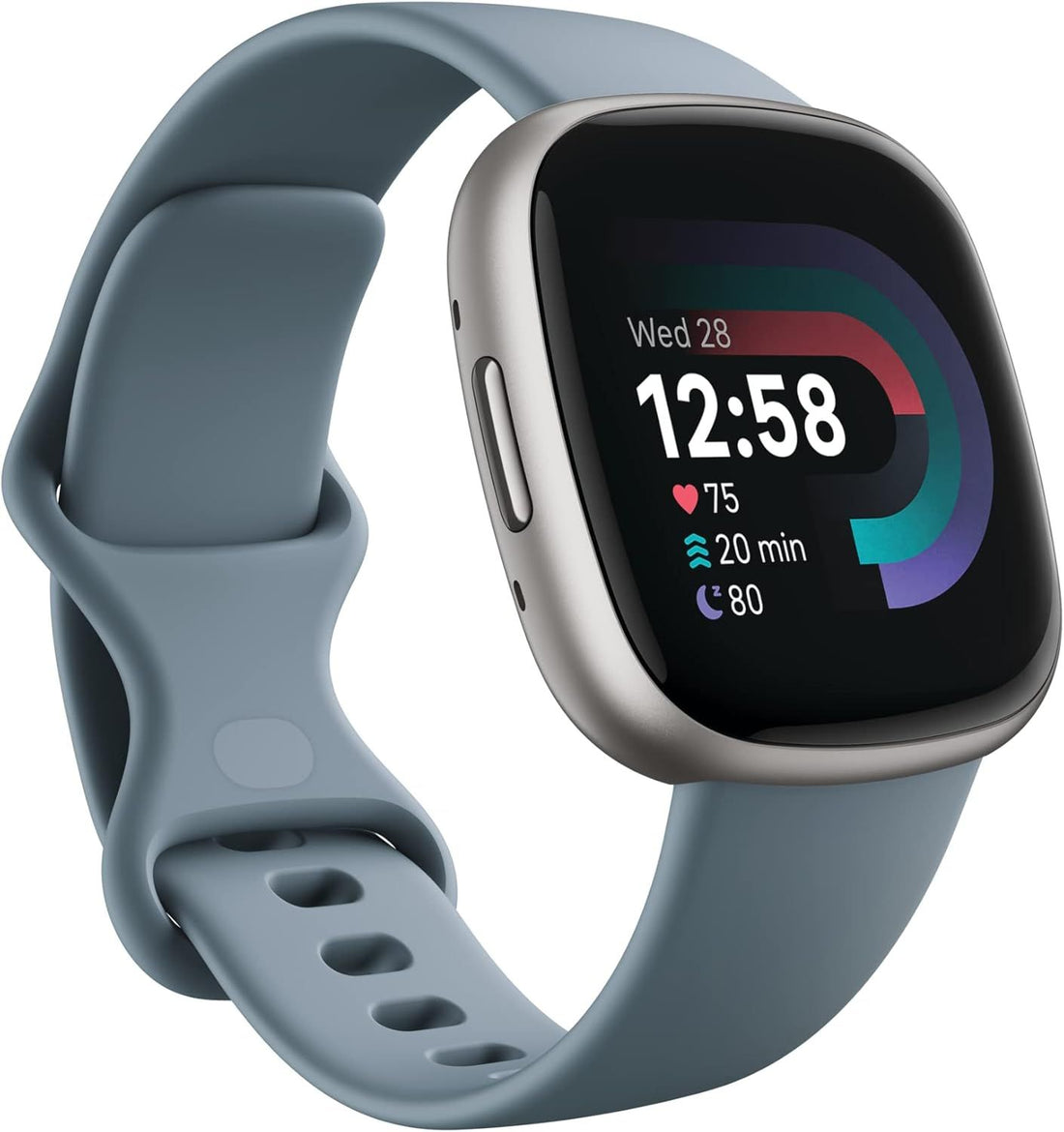 Google Fitbit Versa 4 - Fitness Smartwatch - Waterfall Blue / Platinum | Fitness Smartwatch with Daily Readiness, GPS, 24/7 Heart Rate, 40+ Exercise Modes, Sleep Tracking and More, One Size