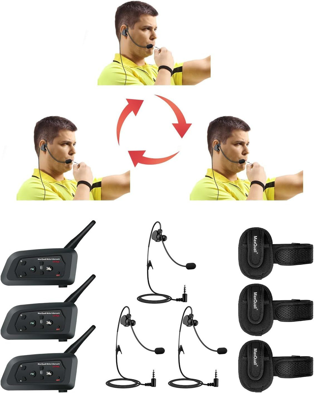 Referee Headset 3 People Talk Same Time Football Soccer Wireless Arbitro Communication System-Latest Chip-Newly Designed Earpiece(3V4(/w R Earpiece))