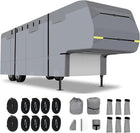 RV Cover Heavy Duty Camper RV Cover Breathable,Waterproof Anti-UV Windproof Winter Camper Cover with Tongue Jack Cover,Windproof Ropes Gutter Covers (5th Wheel RV Cover, 33\'~37\')