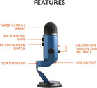 Logitech For Creators Blue Yeti USB Microphone for PC, Mac, Gaming, Recording, Streaming, Podcasting, Studio and Computer Condenser Mic, Blue VO!CE Effects, 4 Pickup Patterns, Plug and Play – Blue