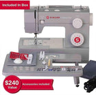 SINGER® 6380 Heavy Duty Sewing Machine with Extension Table, Accessory Kit | 32 stitches deliver 110 applications, 50% more power for thick fabrics, high speed, metal frame, 1-step buttonhole, LED Light