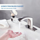Luxice Sensor Automatic Touchless Bathroom Sink Faucet Hot & Cold Mixer Cover Plate Included Faucet, Brushed Nickell