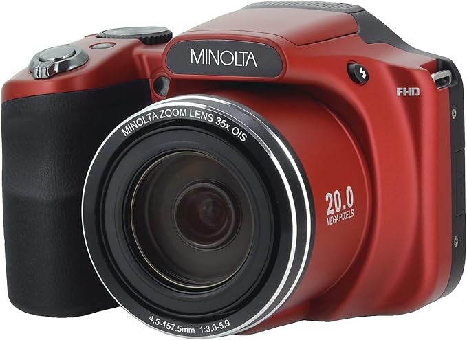 Minolta 20 Mega Pixels WiFiDigital Camera with 35x Optical Zoom & 1080p HD Video Optical with 3-Inch LCD, 4.8 x 3.4 x 3.2, Red (MN35Z-R)