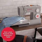 SINGER® 6380 Heavy Duty Sewing Machine with Extension Table, Accessory Kit | 32 stitches deliver 110 applications, 50% more power for thick fabrics, high speed, metal frame, 1-step buttonhole, LED Light