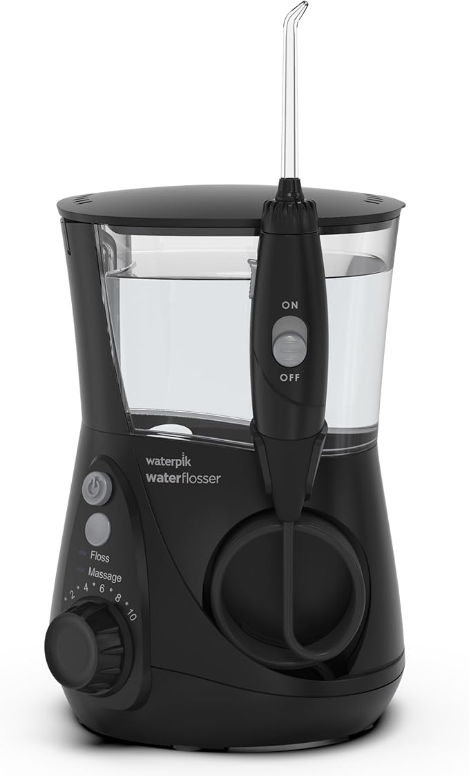 Waterpik Aquarius Water Flosser Professional For Teeth, Gums, Braces, Dental Care, Electric Power With 10 Settings, 7 Tips For Multiple Users And Needs, ADA Accepted, Black WP-662