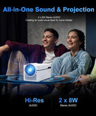 Short Throw Projector with 4k Support, Built-in Apps, Smart Projector with Wifi and Bluetooth , Electric Focus, 2 x 8W Stereo Speakers for Bedroom and Outdoor Use HY450NTV