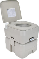 Camco 5.3-Gallon Portable Travel Toilet - Features Detachable Holding Tank w/Sealing Slide Valve & Bellow-Type Flush - Easy Transport w/Compact Lightweight Design & Carry Handle - Gray (41541)