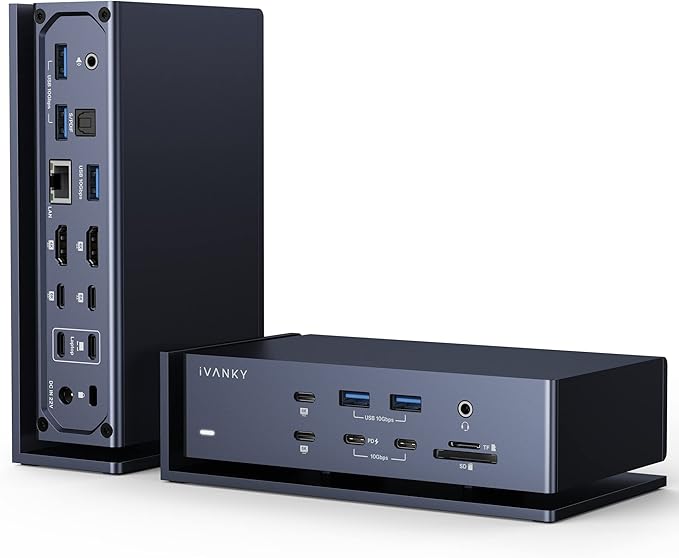 iVANKY FusionDock Max 1 Dual Thunderbolt 4 Chips, 20-in-1 Quad 6K@60Hz Monitor MacBook Docking Station, 40Gbps Dock for Mac M1/M2/M3 Pro/Max, 2HDMI 2.0, 96W PD, 10Gbps USB, 2.5 GbE (Midnight Blue)