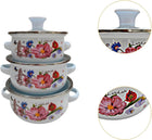 3 Pieces Enamel Stockpot, Stew Bean Simmer Pot, Enamelware Cookware Set, Cooking Pot for Induction Cookers Gas Stove Cooking, A