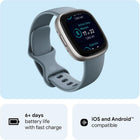 Google Fitbit Versa 4 - Fitness Smartwatch - Waterfall Blue / Platinum | Fitness Smartwatch with Daily Readiness, GPS, 24/7 Heart Rate, 40+ Exercise Modes, Sleep Tracking and More, One Size