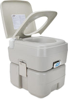 Camco 5.3-Gallon Portable Travel Toilet - Features Detachable Holding Tank w/Sealing Slide Valve & Bellow-Type Flush - Easy Transport w/Compact Lightweight Design & Carry Handle - Gray (41541)