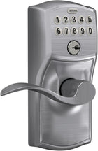 Schlage Camelot Keypad Lock with Lever Handle, Electronic Keyless Door Entry, Flex Auto‑Lock Option, Satin Chrome, FE595 CAM 626 Acc