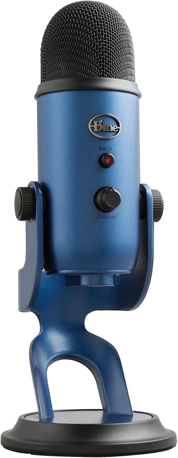 Logitech For Creators Blue Yeti USB Microphone for PC, Mac, Gaming, Recording, Streaming, Podcasting, Studio and Computer Condenser Mic, Blue VO!CE Effects, 4 Pickup Patterns, Plug and Play – Blue