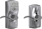 Schlage Camelot Keypad Lock with Lever Handle, Electronic Keyless Door Entry, Flex Auto‑Lock Option, Satin Chrome, FE595 CAM 626 Acc