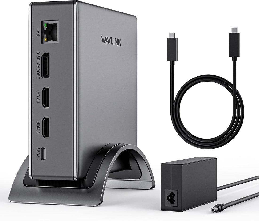 Laptop Docking Station, PD3.1 Triple Display Dock with 140W Power, 8K@30Hz/4K@144Hz HDMI*2 + Displayport, USB-C 10Gbps, 2* USB-A 5Gbps, Gigabit Ethernet, Audio/Mic, for Windows,Lenovo,HP,Dell