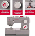 SINGER® 6380 Heavy Duty Sewing Machine with Extension Table, Accessory Kit | 32 stitches deliver 110 applications, 50% more power for thick fabrics, high speed, metal frame, 1-step buttonhole, LED Light
