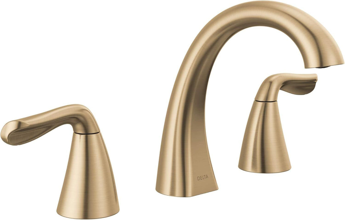 Delta Faucet Arvo Widespread Bathroom Faucet 3 Hole, Gold Bathroom Faucet, Bathroom Sink Faucet, Drain Assembly Included, Champagne Bronze 35840LF-CZ