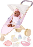 LullaBaby – 14-Inch Realistic Baby Doll Diaper & Care Accessories Bundle Brown Eyes & Soft Body - Pretend Play 2+ Years - Baby Doll & Jogging Stroller Set