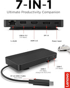 Lenovo USB-C Travel Dock - 7 Ports, Integrated Cable, Universal Compatibility, Dual 4K Displays - Black