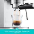 CASABREWS CM5418 Compact Espresso Machine with Milk Frothing Steam Wand | Stainless Steel, 20-Bar Pump, Built-in Pressure Gauge, Powerful Steam Wand for Cappuccino Latte for Home, 34oz Water Tank