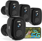 4PCs 2.4G-5G WiFi Security Camera Wireless Outdoor, 2K Battery Powered Cameras for Home Security with AI Detection, Color Night Vision, Siren, IP66, 2-Way Talk, SD/Cloud, Works Alexa&Google Assistant