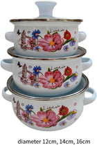 3 Pieces Enamel Stockpot, Stew Bean Simmer Pot, Enamelware Cookware Set, Cooking Pot for Induction Cookers Gas Stove Cooking, A