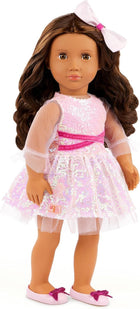 Our Generation - Katia - 18-Inch Fashion Doll - Lifelike Hazel Eyes & Wavy Brown Hair - Shimmery Dress Outfit & Hair Bow Accessory - Pretend Play - Toy for Kids 3 Years +