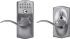 Schlage Camelot Keypad Lock with Lever Handle, Electronic Keyless Door Entry, Flex Auto‑Lock Option, Satin Chrome, FE595 CAM 626 Acc