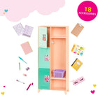 Our Generation 18-Inch Doll School Locker, Classroom Cool Set, Deluxe | 18-piece school accessory set with locker, 3 locks, shelves, stickers, clipboard, pencil case, and supplies, Deluxe, 5+ Years