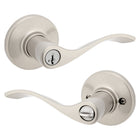 Kwikset Balboa Satin Nickel Exterior Keyed Entry Door Handle ft. SmartKey Security