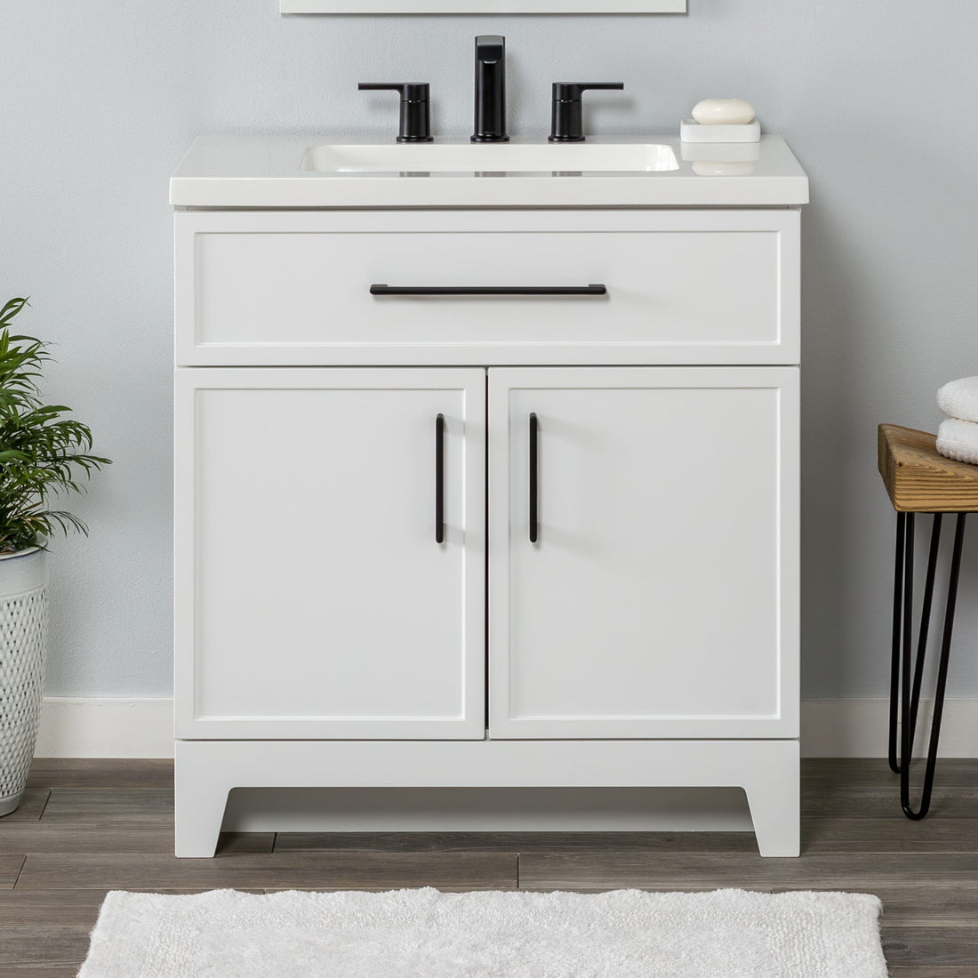 Style Selections Potter 30-in True White Single Sink Bathroom Vanity with White Cultured Marble Top (Fully Assembled)