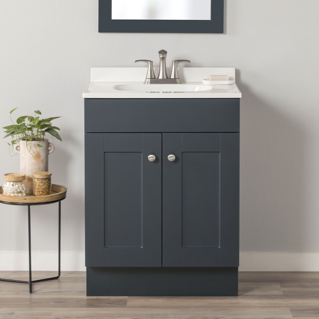 Project Source Dover 24-in Navy Blue Single Sink Bathroom Vanity with White Cultured Marble Top (Fully Assembled)