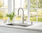 allen + roth Harlow Simplefit Spot Free Stainless Steel Single Handle Deck-mount Pull-down Kitchen Faucet with Sprayer (Includes Deck Plate) (Includes Soap Dispenser)