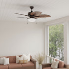 Harbor Breeze Waveport 52-in Aged Bronze with Brown Blades Covered Outdoor Downrod or Flush Mount Ceiling Fan With Light and Pull Chain Included 5 -Blade