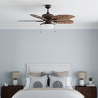Harbor Breeze Waveport 52-in Aged Bronze with Brown Blades Covered Outdoor Downrod or Flush Mount Ceiling Fan With Light and Pull Chain Included 5 -Blade