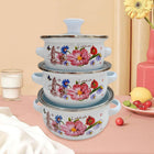 3 Pieces Enamel Stockpot, Stew Bean Simmer Pot, Enamelware Cookware Set, Cooking Pot for Induction Cookers Gas Stove Cooking, A