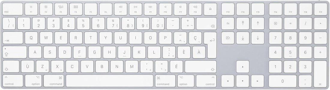 Apple Magic Keyboard with Numeric Keypad: Bluetooth, Rechargeable. Works with Mac, iPad or iPhone; French Canadian (QWERTY), Silver