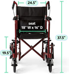 Medline Lightweight Transport Wheelchair with Handbrakes, Folding Transport Chair for Adults has 12 inch Wheels, Red