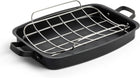 Merten & Storck Pre-Seasoned Carbon Steel Induction 15 x 11.5 Roasting Pan with Stainless Steel Roaster Rack, Oven Safe, Black