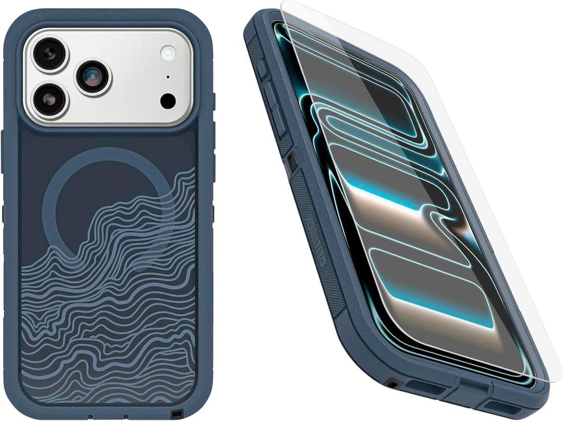 OtterBox iPhone 17 Pro Max (Only) Bundle: Defender Series XT Clear Case & Screen Protector - Offgrid (Blue) - Snaps on MagSafe - Tough - Rugged & Durable - Non-Retail Packaging
