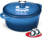 Overmont Enameled Cast Iron Dutch Oven - Cookware with Cookbook Cotton Heat-resistant Caps - Heavy-Duty Enamel Pot with Lid for Braising Stews Roasting Bread Baking