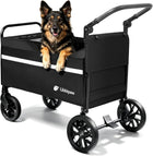 Foldable Dog Wagon with Ramp, Medium & Large Dogs, Black | 200 lb capacity, All-terrain wheels, One-step brake, Adjustable handle, Side pockets